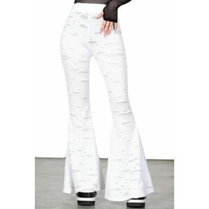 Killstar biter flare trousers in white plus size